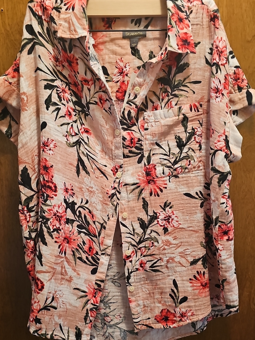 Style & Co. Coral Pink Floral Button-Front Shirt